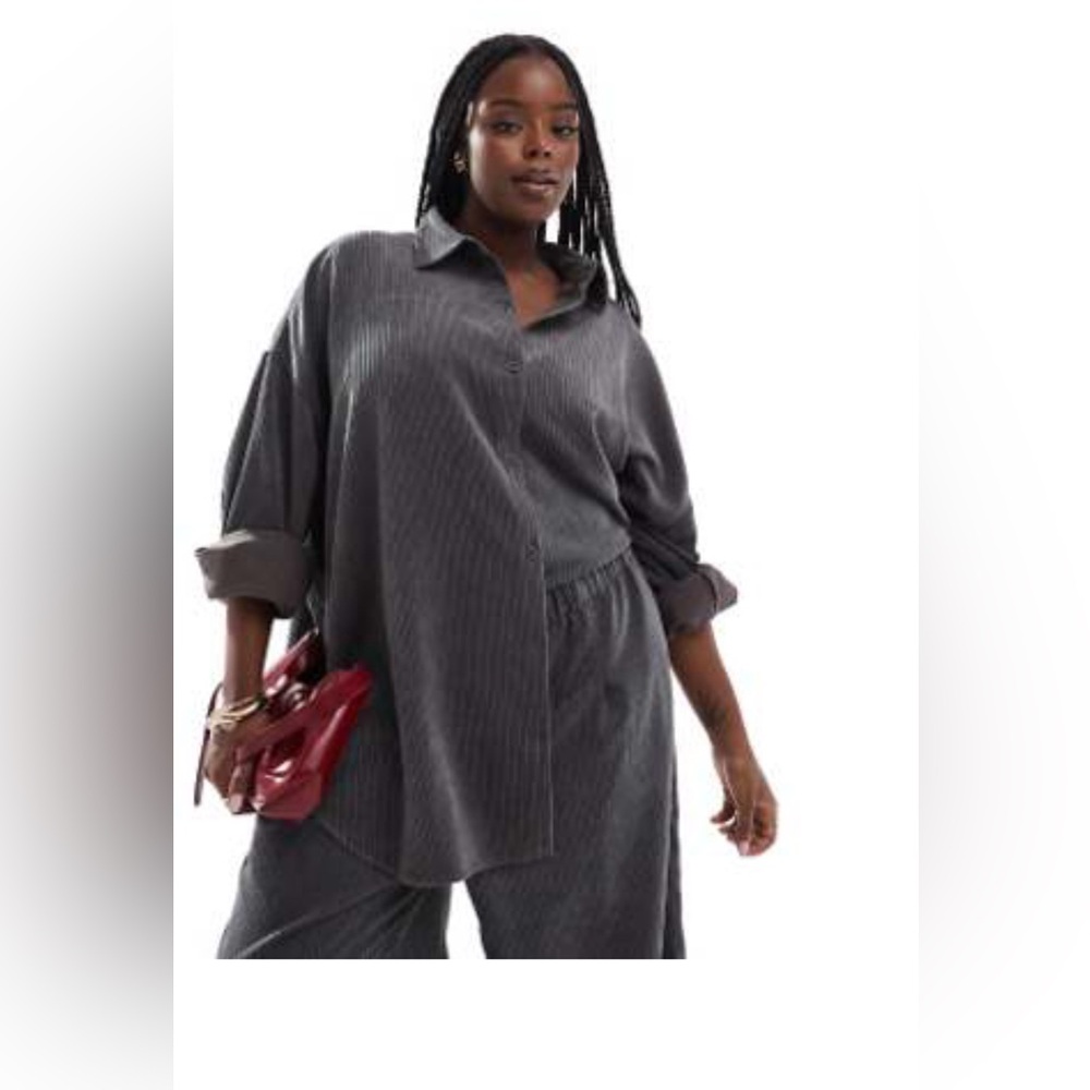 NEW ASOS Curve oversized corduroy button up shirt in gray - Women’s 14